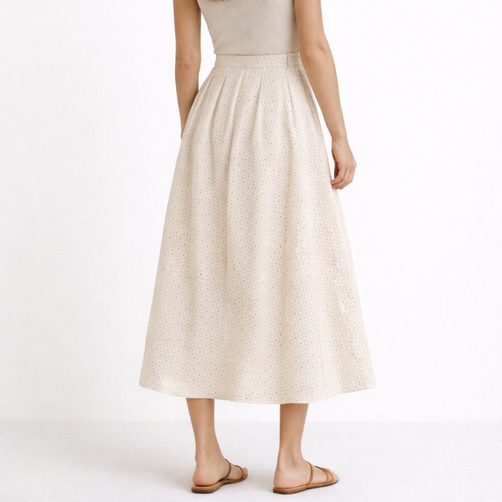 Banana Republic 100% Cotton Eyelet Midi Skirt Cream A-Line Pockets NWT Size 8 - Picture 3 of 6